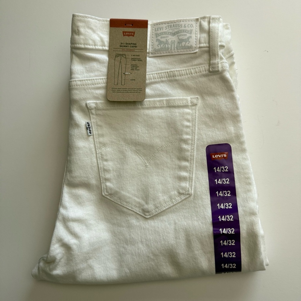 Levi's 311 Womens White Button Mid Rise Shaping Skinny Capri Jeans Size 14/32